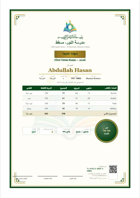 شهادات النتائج — والنتائج عبر الإنترنت