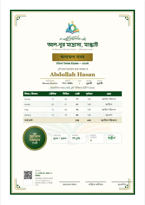 ফলাফলের সনদ — আর অনলাইনে ফলাফল