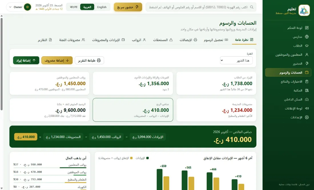 الحسابات والرسوم